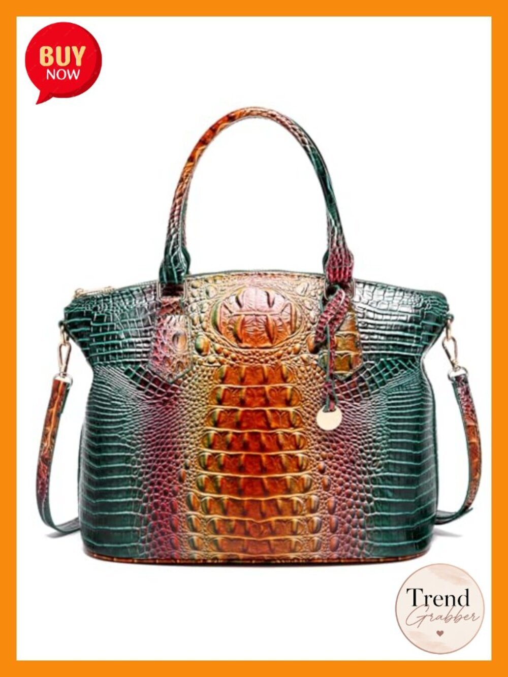 Vegan Leather Satchel Tote Bag with Crocodile Print Crossbody Top Handle